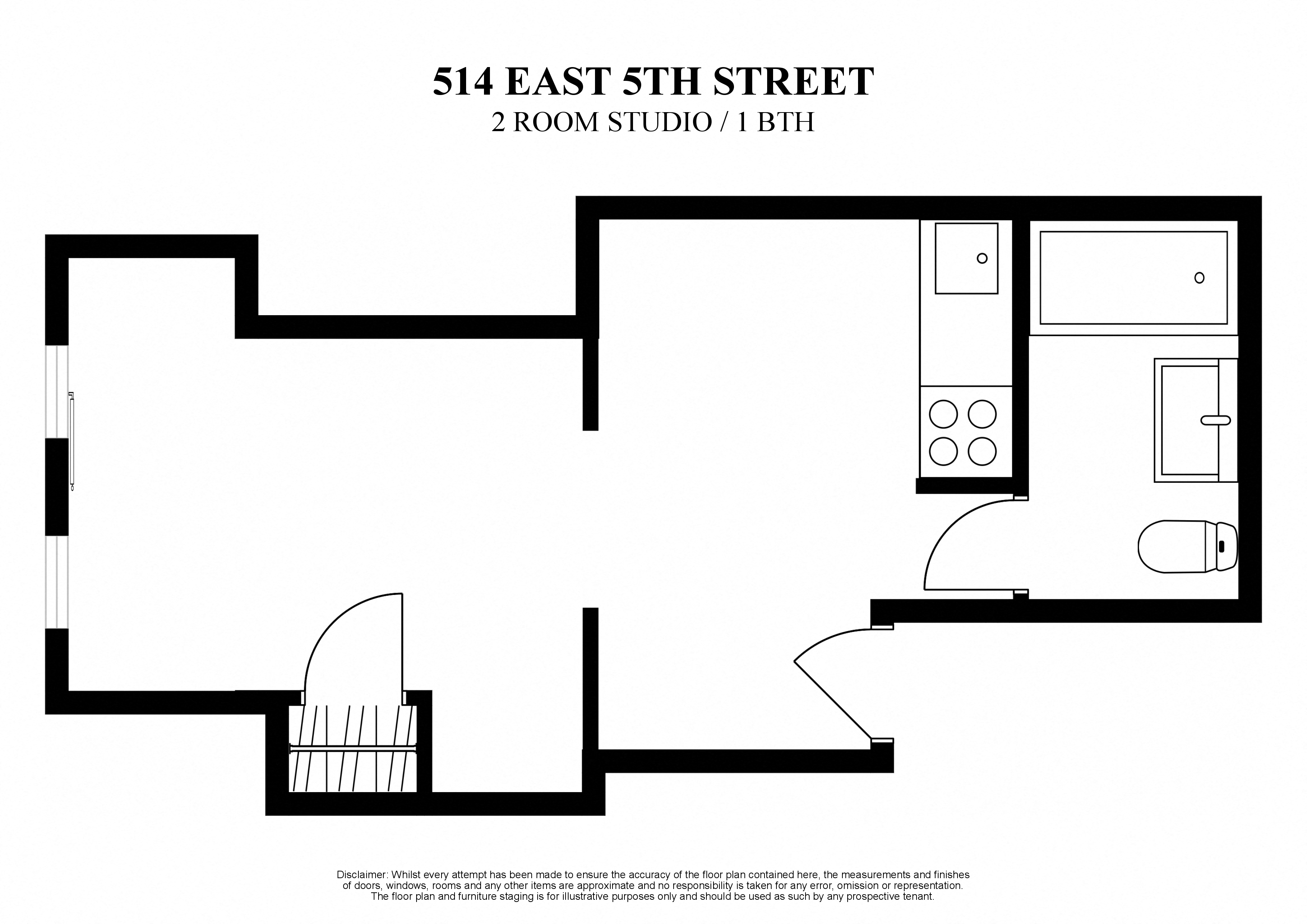 Floor plan for studio, 1 bath, 400 sqft